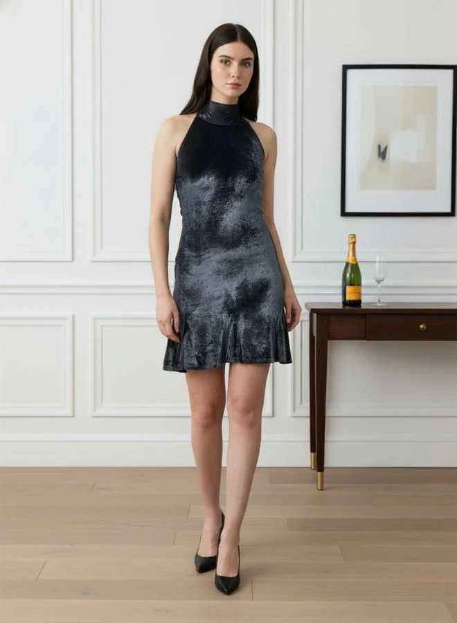 Freehand  Women Fit and Flared Solid Halter Neck Sleeveless Godet Dress for Women | Best Price UAE